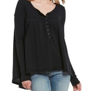 Free People We The Free Kai Henley Waffle Knit Top in Black